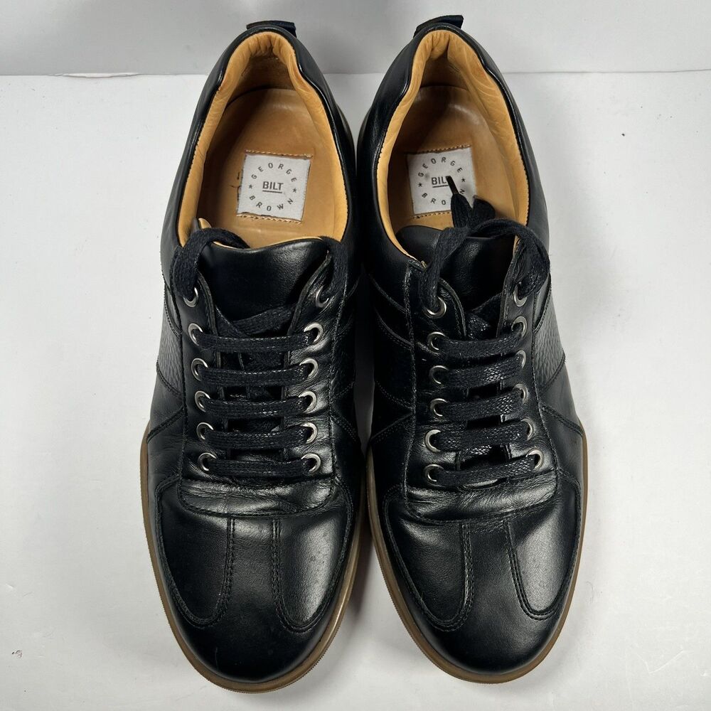 George Brown BILT Low Black Leather Lace Up Shoes Gum Sole Portugal Men's 9 - Picture 7 of 8